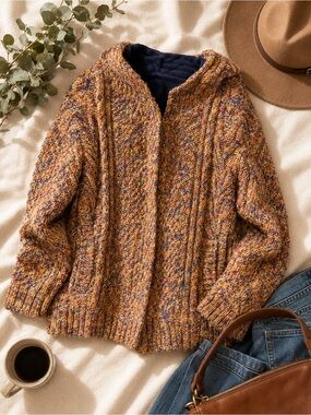 BDG Marled Mustard Multi-Tone Knit Zip Cardigan